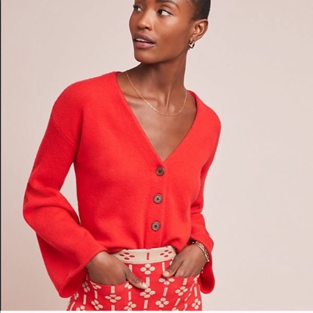 Anthropologie Red Button-Up Cardigan